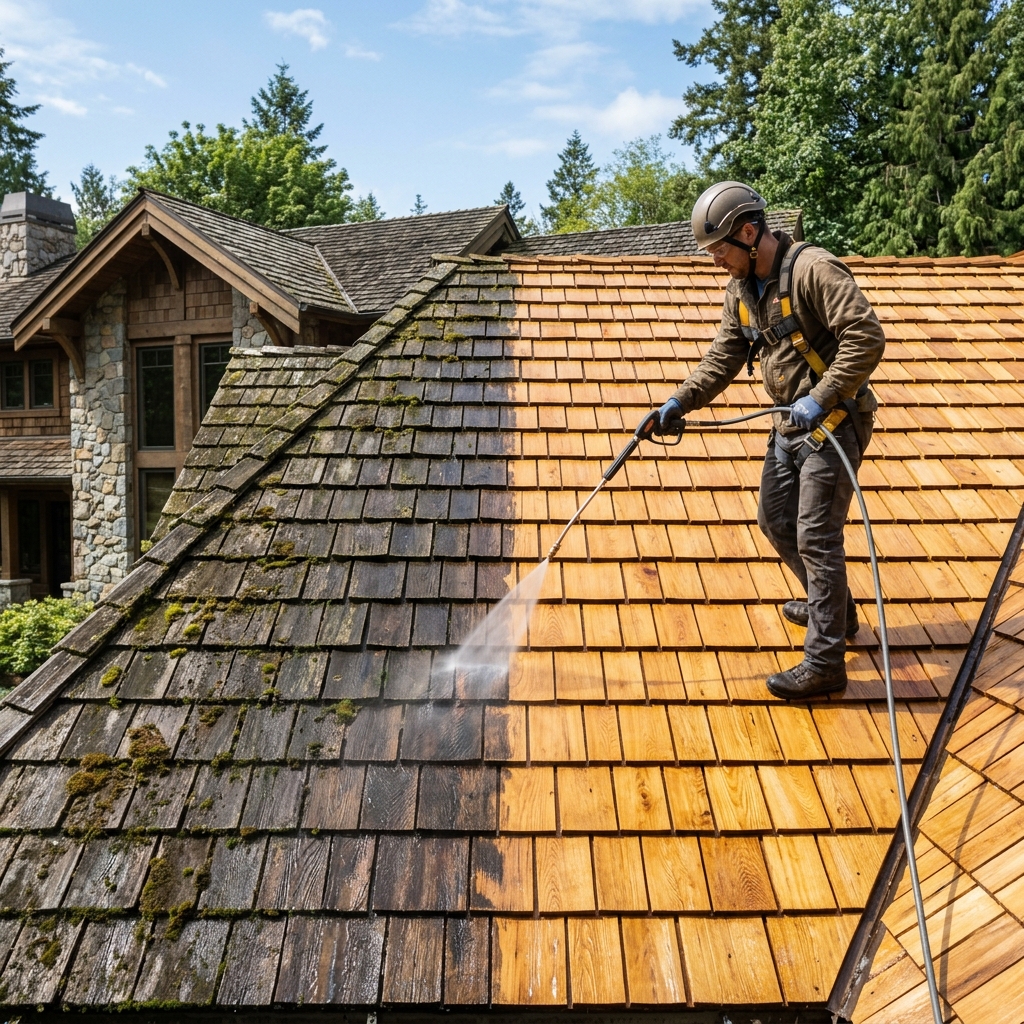 Power Washing vs Soft Washing for Cedar Roofs: The Decision That Determines Lifespan
