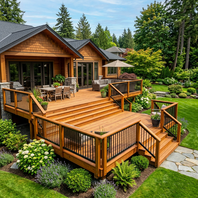 Multi-Level Cedar Deck Refinishing