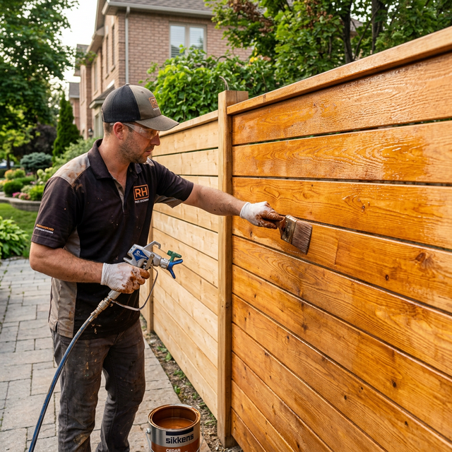 Beaver Wood Restoration team performing professional richmond hill wood care and deck staining services